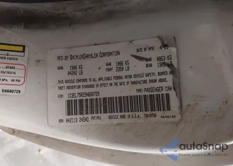 2005 Chrysler Sebring Gtc z USA, uszkodzony, nr VIN 1C3EL75R25N660729